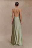 Bella Satin Halter Maxi Dress Sage
