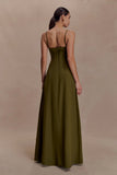 Sofie Pintuck Linen Maxi Dress Khaki