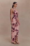 Alessandra Slinky Ruffle Maxi Dress Pink Blurred Floral Print