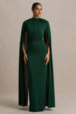 Darielle Bottle Green High Neck Cape Sleeve Maxi Dress
