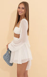 Long Sleeve Flare Dress in White