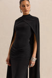 Dianelle Black High Neck Maxi Dress With Cape Sleeves