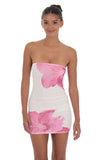 Floral Mesh Strapless Bodycon Dress in White