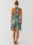 Bad Alive Halter Hanky Mini Dress Aqua Blur