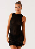 Miracle Beaded Crochet Mini Dress Black