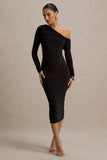 Cleo Black Bodycon Midi Dress With Mesh Sleeves
