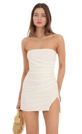 Strapless Side Ruched Dress in Ivory