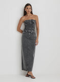 Washed Grey Denim Midaxi Skirt