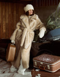 Beige Faux Fur Oversized Tie Waist Maxi Coat