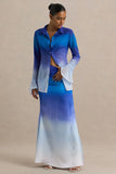 Serita Blue Ombre Satin Split Maxi Skirt