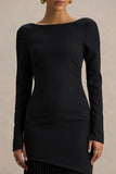 Yanira Black Crepe And Georgette Boat Neck Maxi Dress With Drop Waist