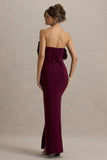 Set The Bar Plum Ruffled Strapless Split Maxi Dress