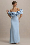 Allie Powder Blue Puff Bardot Maxi Dress
