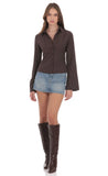 Pinstripe Button Up Shirt in Brown