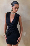 Amy Black Plunge Neck Mini Dress With Draped Detailing