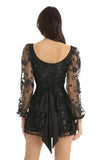 Floral Glitter A Line Dress in Black