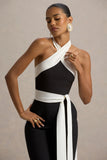 Caterina Black White Halter Neck Wide Leg Jumpsuit