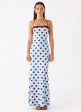 Alessandro Halter Maxi Dress Blue Mocha Dot