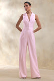 Brillora Light Pink Plunge Neck Tailored Jumpsuit