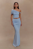 Irene Gathered Knit Maxi Skirt Blue