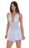 Dotted Halter Smocked Romper in Baby Blue