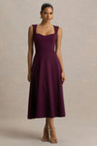 Andromeda Burgundy Sweetheart Neck Midi Dress