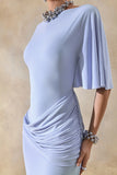 Emerelle Powder Blue Wide Neck Maxi Dress With Sash And Draped Detailing