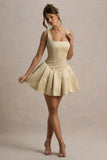 Bramble Ivory Satin Square Neck Puffball Mini Dress
