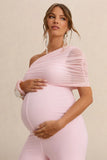 Mariska Light Pink Asymmetric Neck Maternity Jumpsuit With Sash Detail
