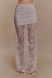 Guinevere Lace And Mesh Maxi Skirt Lilac