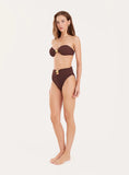 Chocolate Crinkle Gold Buckle High Waisted Bikini Bottoms