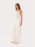 Cream Ribbed Branded Cotton Vest Top