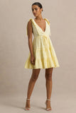 Corrina Lemon Broderie Plunge Neck Mini Dress