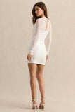Alisse White Square Neck Mini Dress With Mesh Long Sleeves