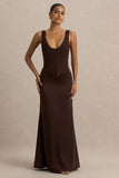Morgan Brown Satin Corset Maxi Dress