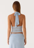 Fleur Power Halter Top Blue