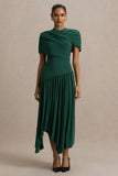 Ione Teal Wrapped Midi Dress With Hanky Hem