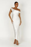 Yvette Slip Maxi Dress With Asymmetrical Hem White
