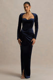 Fay Navy Velvet Corset Style Knot Maxi Dress