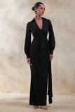 Vita Black Plunge Neck Wrap Maxi Dress