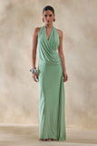 Rosina Sage Halter Neck Draped Maxi Dress With Sash