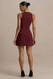 Belony Dark Plum Crew Neck Mini Dress With Button Detailing