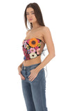 3 D Flower Strapless Top in Black