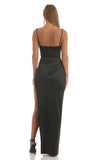Satin Corset Maxi Dress in Black