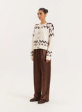 White Knitted Fairisle Button Front Cardigan