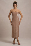 Lilabelle Rose Gold Plisse Sequin Bandeau Midi Dress