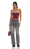 Lace Trim Crop Top in Maroon