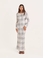 White Check Scoop Back Maxi Dress