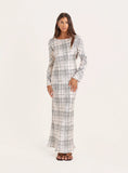 White Check Scoop Back Maxi Dress