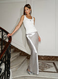 Silver Satin Maxi Skirt